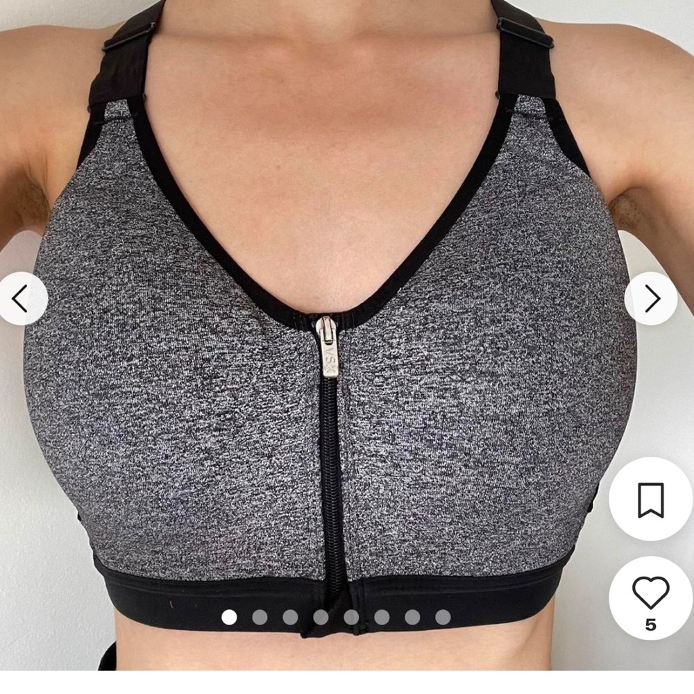 NWT Victoria’s Secret VSX Sport Incredible Grey Black Front Zip Sports Bra 38D